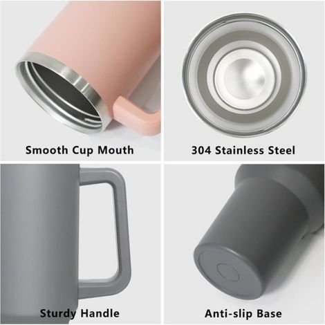 Bouteille d'eau isotherme blanche avec couvercle, grande capacité 1200 ml, avec paille, en acier inoxydable, mug de voyage. (1/4)