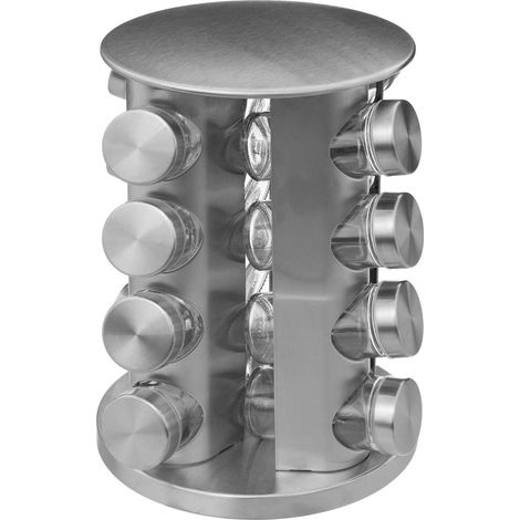 Supporto rotante in acciaio inox per 16 barattoli di spezie  - 5five