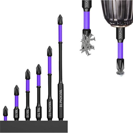 6 Pièces Magnétiques Puissants Embout Visseuse, Antichoc Tournevis à Frapper, Haute Dureté Embout à Choc, pour Électrique Perceuse (1/5)