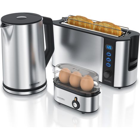 Arendo Frühstücks-Set in silber - Wasserkocher / Toaster / Eierkocher (1/5)