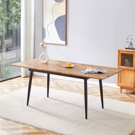 Table de salle à manger rectangulaire 190,5 cm x 150 cm, aspect bois, pieds en métal, table de cuisine pour 6 à 8 personnes, style industriel moderne (1/5)