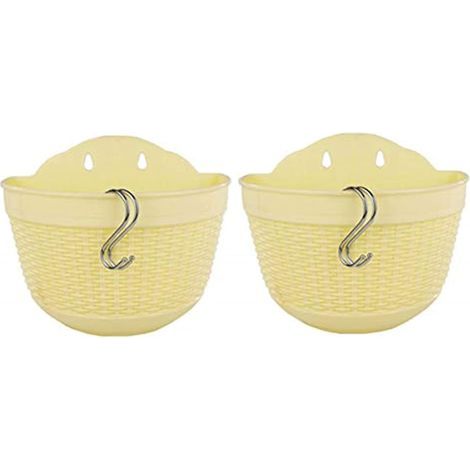 Lot de 2 pots de fleurs muraux semi-circulaires suspendus en plastique avec crochet pour clôture, balcon, terrasse (21 cm, jaune) (1/5)
