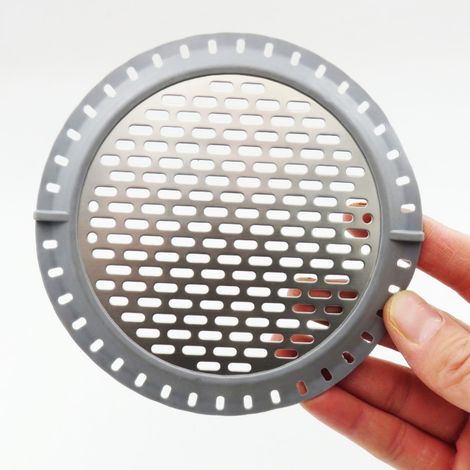 Couvercle de bonde en acier inoxydable 304 et silicone pour salle de bain, avec filtre à cheveux et système anti-obstruction. (1/5)