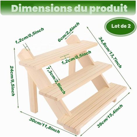 Lot de 2 Présentoirs en Bois 3 Niveaux Présentoir Étagère 39 x 30 x 24CM Etagere Parfum Bois Étagères de Présentation avec Rainure Presentoir Parfum Détachable pour Artisanat, Figurine, Bijoux (1/2)