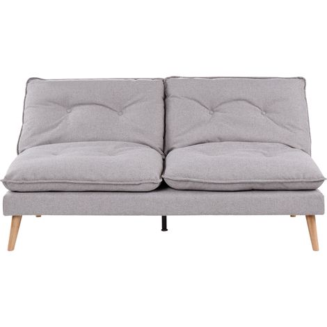 Sofá cama 3 plazas tapizado de tela sin reposabrazos mecanismo clic clac para dormir patas de madera acolchado gris Yila