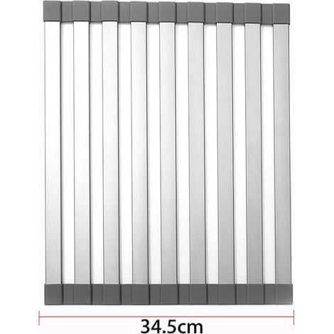 Escurridor de platos enrollable grande, escurridor de platos enrollable, tapa para fregadero, accesorios para fregadero de cocina, escurridor de aluminio enrollable y plegable (48 × 34,5 cm) (1/5)