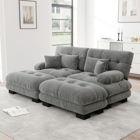 Canapé d'angle modulable en chenille gris 220 x 145 x 81 cm HAVRYA (1/5)