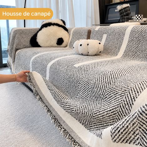 Housse Canapé Chenille – motif chevrons noir et blanc 180400cm Plaid Protection Anti-Griffes 45 × 42 × 6,5 cm 2,456 kg – Livraison gratuite
