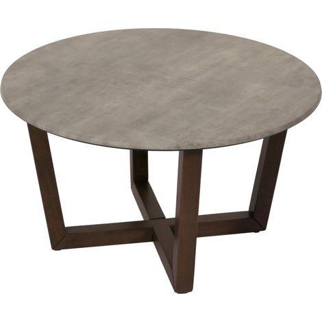 Table basse HHG-895, table d'appoint table de salon, bois massif HPL stratifié mélaminé Ø80cm, aspect béton, piétement foncé