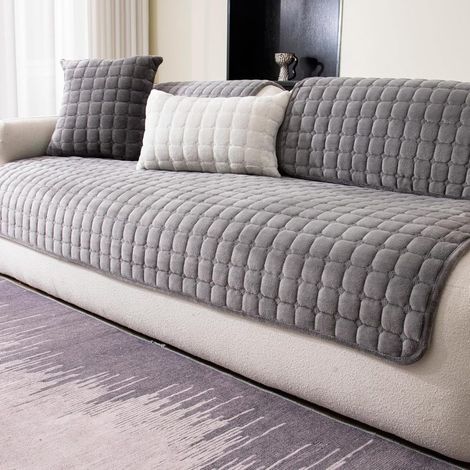 Samt-Ecksofabezug, waschbar, rutschfester Sofabezug für 3-Sitzer, L-förmige Relaxsessel, Möbelschutzbezug für Haustiere und Kinder (Dunkelgrau)