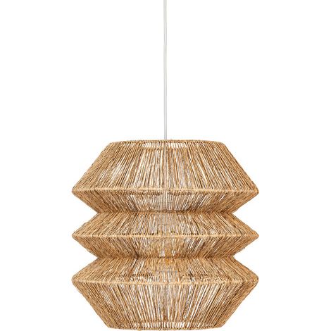 Lampe suspendue, Suspension luminaire en bois coloris beige et métal blanc - diamètre 38 x Hauteur 37,50 cm (1/3)