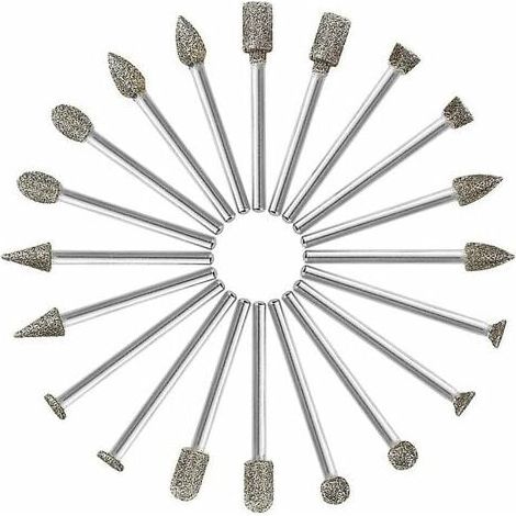 Frese diamantate, 20 pezzi di fresa rotante diamantata (trapano/testa/punta diamantata) con gambo da 3 mm per utensile rotante Dremel (levigatura, lucidatura, incisione fai da te), Superma (1/4)