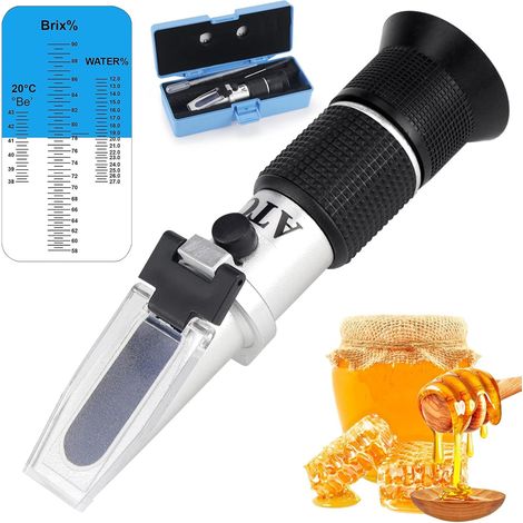 1 Réfractomètre Miel, Triple Échelle Humidité Sucre Bé, Mesure Sirop Confiture, Apiculture Alimentaire