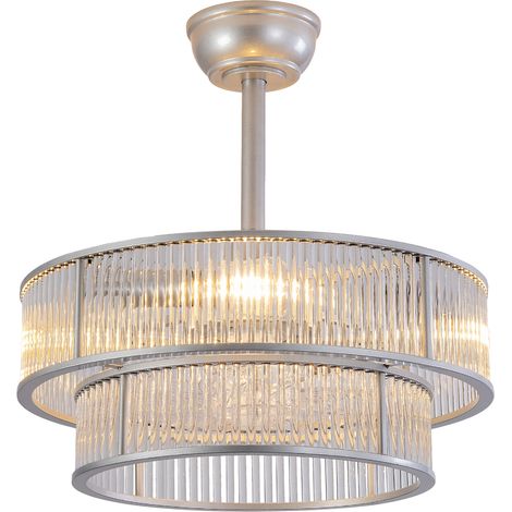 Ventilatore da soffitto con luce 19" in cristallo e metallo argento, controllo app e telecomando (1/5)
