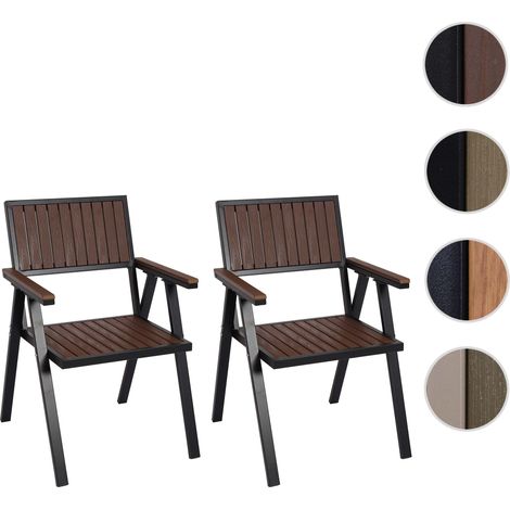 Lot de 2 chaises de jardin HWC-J95 - chaise de balcon aluminium aspect bois - structure champagne - gris (1/5)