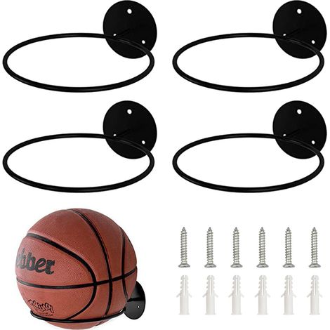 4 Pièces Support Ballon Basket Support Mural pour Ballon en Métal avec 8 Vis Noir Porte Mural Ballon de Sport pour Basketball Football Rugby Volleyball (1/5)