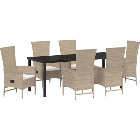 Maison Exclusive - Set da Pranzo per Giardino con cuscino 7 pcs Beige polyrattan