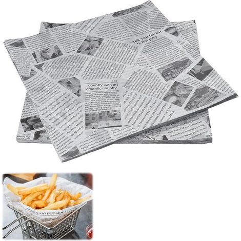 Lebensmittelverpackungspapier, 100 Blatt, 22 x 22 cm, Zeitungspapier, Lebensmittelverpackung, Backpapier, Lebensmittelverpackung für Mini Chips, (1/5)