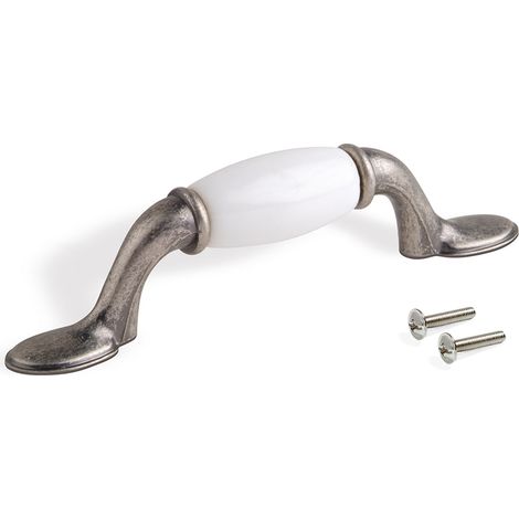 Maniglie per mobile, interasse 76 mm, Zama e ceramica, Argento invecchiato 9349168 EMUCA (1/2)