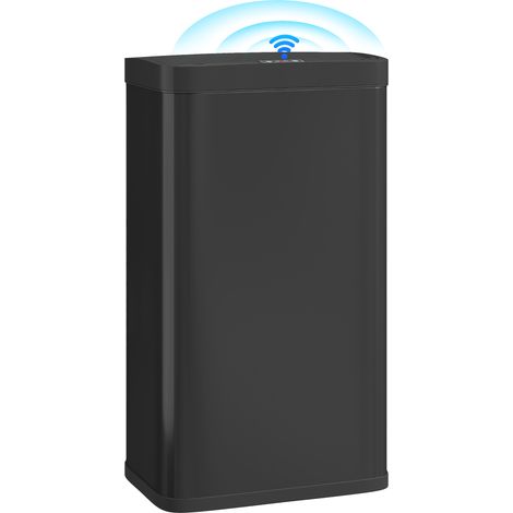HOMCOM cubo de basura cocina automático 45 L con sensor infrarrojo, cierre suave, cubo interior extraíble, antihuellas negro