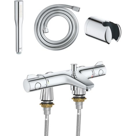 Mitigeur baignoire thermostatique GROHE Precision Trend avec colonnettes Idro'Flex + Douchette 1 jet + Flexible + Support (1/4)