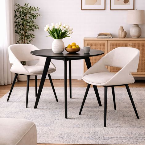 Lot de 2 chaises 51x55x78 cm en velours côtelé écru et noir - ADYA (1/5)