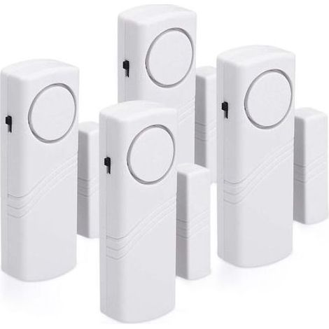 ALLIANDISAlarme Porte/Fenêtre Sans Fil – Lot de 4 – Détection Magnétique, Sécurité Anti-Intrusion pour Maison, Sirène 100 dB (1/4)
