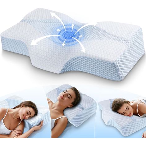Oreiller cervical en mousse à mémoire de forme pour soulager les douleurs cervicales et des épaules pendant le sommeil : oreiller orthopédique cervical – oreiller ergonomique pour les personnes dorman (1/5)