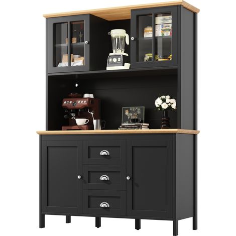 Aparador alto con LED 120x40x179 cm 4 puertas 3 cajones MDF metal negro HOMVRA (1/5)