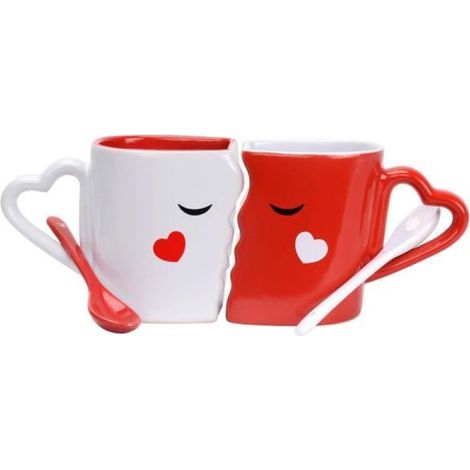 2 Tasses Céramique 300ML Design Visage Kiss Compatible Micro-ondes Lave-vaisselle Cadeau Couple (1/4)