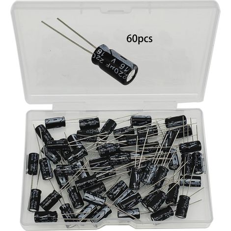 60 Pièces Condensateur 220uF 16V Radial Condensateurs Électrolytiques en Aluminium 220μF 16Volts 6.3x12mm Electrolytic Capacitor 220 uF 0.25x0.47 Pouce