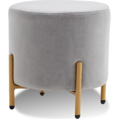 Designetsamaison – Pouf rond en velours gris 30x30cm – Piètement en métal doré – Accessoire design pour salon et chambre