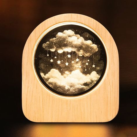 Boule De Cristal - Veilleuse 3D Gravée Au Laser - Nuages Étoilés - Pour Chambre Bureau Salon - 1 Pièce (1/5)