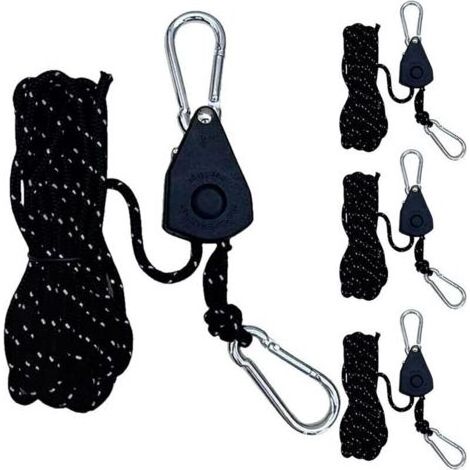 Pair Lot de 4 haubans réfléchissants de 4 m - 4 mm - Tendeur léger - Réglable - Pour extérieur, tente, tente, camping, voile d'ombrage - Corde à linge (noir) (1/5)
