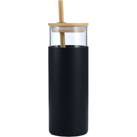 Gobelet En Verre - Manchon En Silicone Protecteur - Couvercle En Bambou - Paille En Bambou - Pour Boisson Chaude Ou Froide - 1 Pièce (1/5)