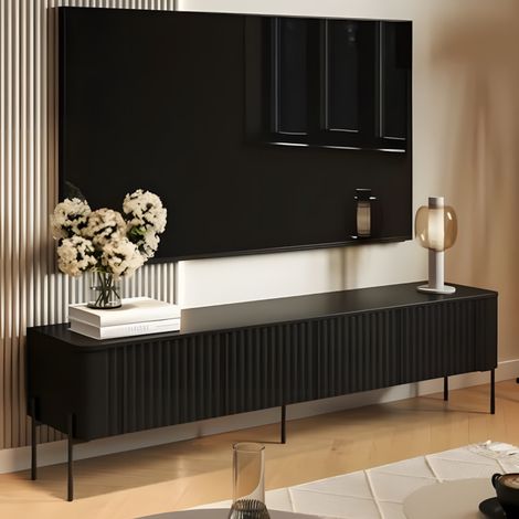 Meuble TV noir mat 190 cm, 4 portes en relief Hector (1/3)