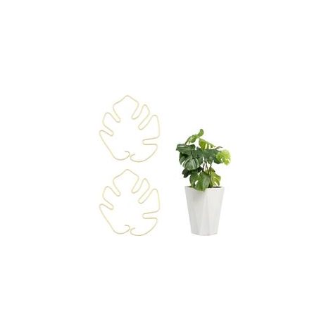 Lot de 2 tuteurs en forme de feuille pour tiges de plantes – support en fer résistant pour Monstera et plantes grimpantes – pinces en bambou pour stabiliser les feuilles