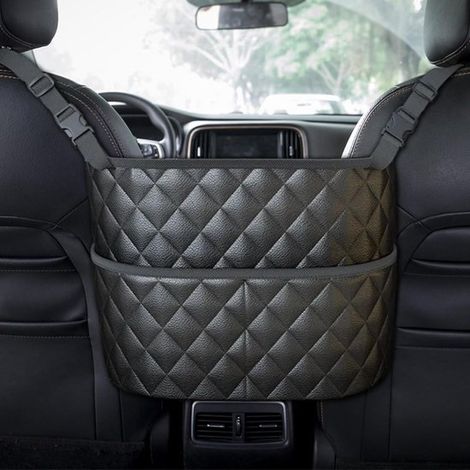 Rete portaoggetti per auto in similpelle PU, borsa portaoggetti per auto, grande capacità, organizer per auto, nero (1/5)