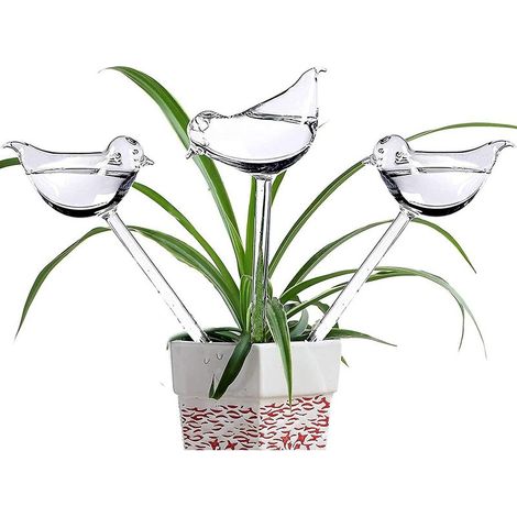 Lot de 3 globes d\'arrosage en verre avec pointes d\'auto-arrosage en forme d\'oiseau pour plantes, intérieur et extérieur (1/5)