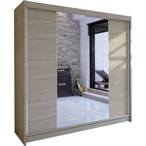 Armario Closico Cavaris II, Roble Sonoma, 215x180x58cm, Puertas de armario: Correderas, Número de estantes: 5