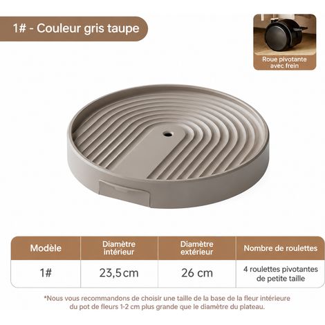 Plateau roulant pot de fleurs rond n° 1 couleur moka diamètre intérieur 23,5 cm 27 × 7,5 × 27 cm 760 g – Livraison gratuite