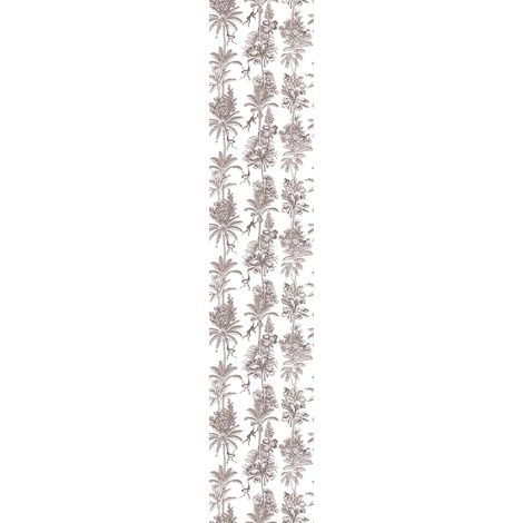 Papier Peint Intissé Pré-encollé Rouleau Wallpaper Tropical Palmiers Vintage Blanc et Brun Adhésif Décorative - 1 Roulle de H300 x L60 cm (1/4)