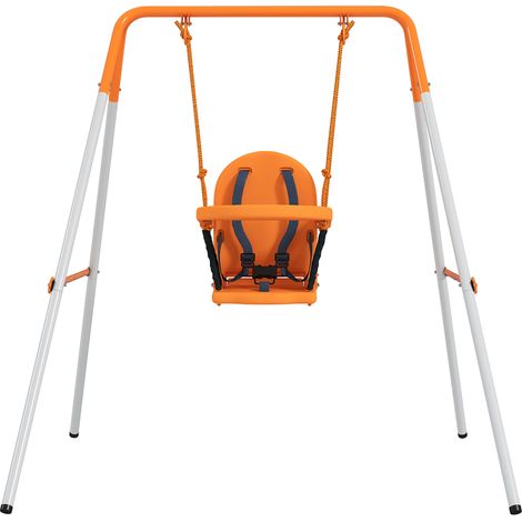 Babyschaukel für den Garten, Stahlschaukel mit Rückenlehne und Sicherheitsgurt, Tragkraft 25 kg, Orange