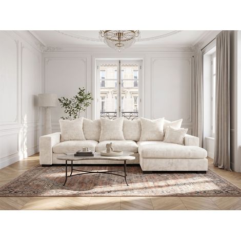 Ecksofa mit Schlaffunktion BENICIO Sofa in Stoff Flow Ecru Ottomane Rechts (1/5)