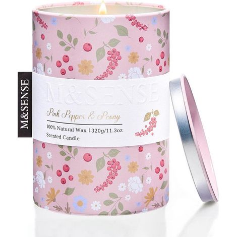 Bougie parfumée Poivre rose Pivoine 320g cire de soja avec 70h de combustion