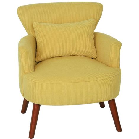 Fauteuil moderne, fauteuil d'appoint rembourré avec coussin lombaire, pieds en bois d'hévéa, jaune