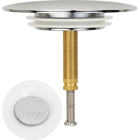 Bouchon de Baignoire, Ø 72 mm, avec Double Joint, Réglable en Hauteur, Bouchon de Baignoire Universel, Clapet de Lavabo, en Laiton Trempé avec Finition Chromée, Bonde de Baignoire Antirouille (1/5)