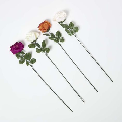 HOMESCAPES Set of 4 Artificial Autumn Rose Stems 70 cm (1/5)