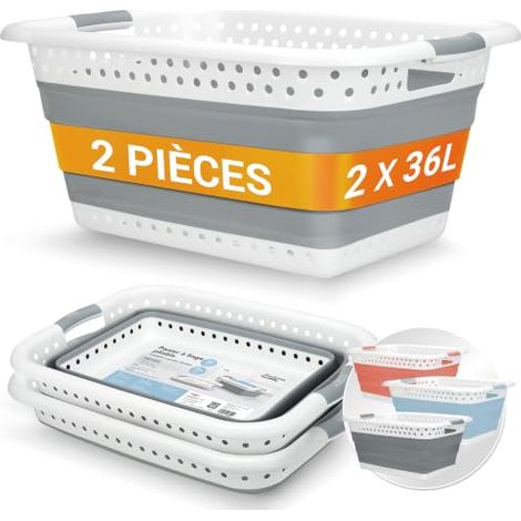 Lot de 2 Panier a linge pliable plastique - 2x 36 litres Usage Universel I à linge pliables I Bassine linge retractable I Paniere re (1/4)
