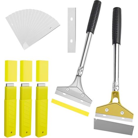 Kit Décapage Papier Peint, 2 Grattoirs & 30 Lames de Rechange (4″) avec Gaine de Protection – Poignée Caoutchouc Antidérapante, idéal pour Peinture Murale, Colle Carrelage, Autocollants (1/5)